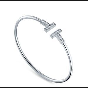 + Silver Tone T Bar Open Brscelet